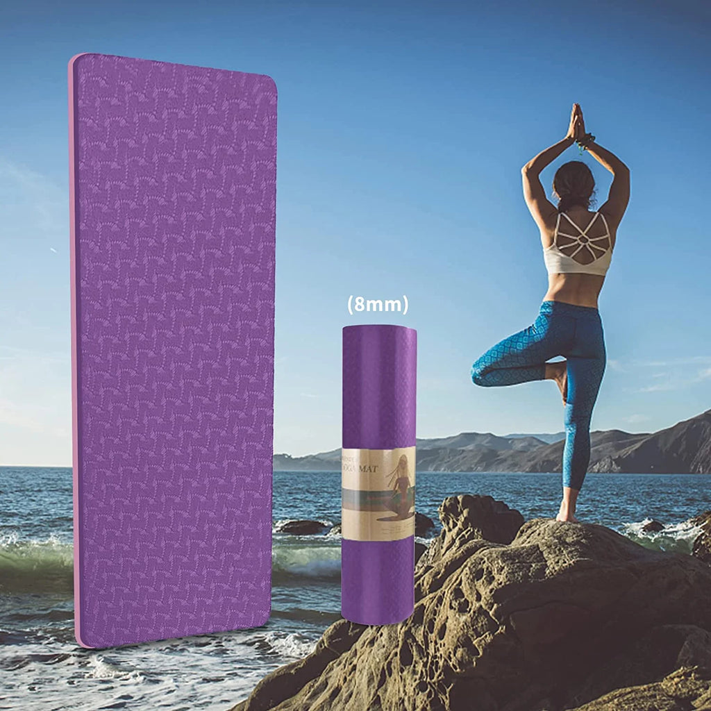 COCOBELA Yoga Mat 72 X 24'' Exercise Mats 8Mm TPE Non-Slip Extra Thick High-Density Eco Friendly for Yoga Workout Pilates Yoga Mats for Women Men
