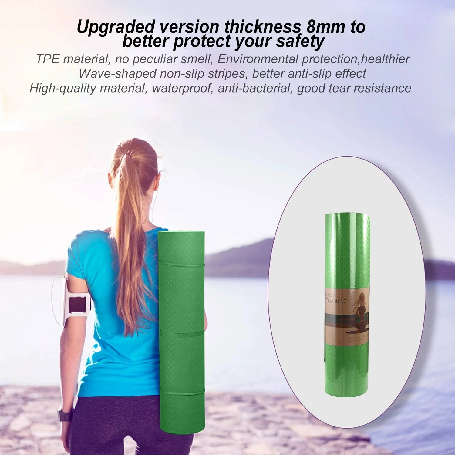 COCOBELA Yoga Mat 72 X 24'' Exercise Mats 8Mm TPE Non-Slip Extra Thick High-Density Eco Friendly for Yoga Workout Pilates Yoga Mats for Women & Men